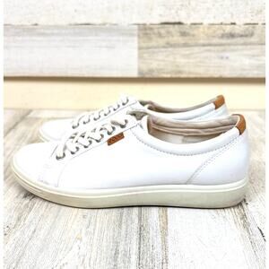 ECCO Soft 7 Womens 6 White Leather Sneakers Comfort Travel Casual
